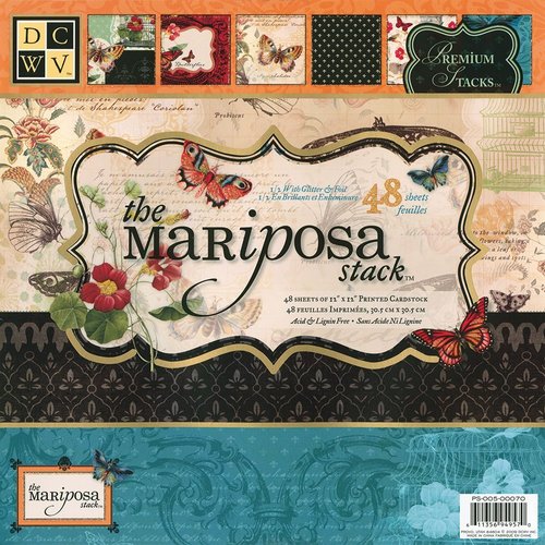DCWV Premium Stacks, Mariposa 48 Sheets, 12 x 12 inches, Double Sided Craft Paper Decorative Paper Colored Card Stock For