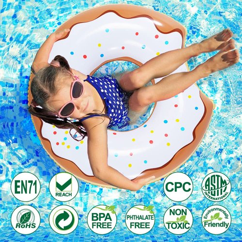 Donut Pool Float, Inflatable Donut of 33 Inches for Party (Strawberry or Chocolate), Pool or Beach Toy for Kids (Donut Float 2Pack)