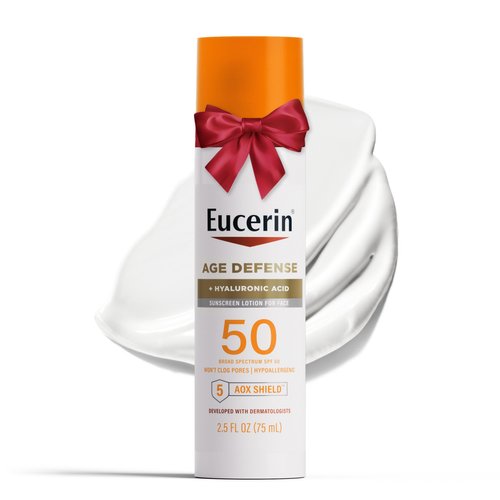 Eucerin Sun Age Defense SPF 50 Face Sunscreen Lotion, Hypoallergenic, Fragrance Free Sunscreen SPF 50 with Hyaluronic Acid, 2.5 Fl Oz Bottle
