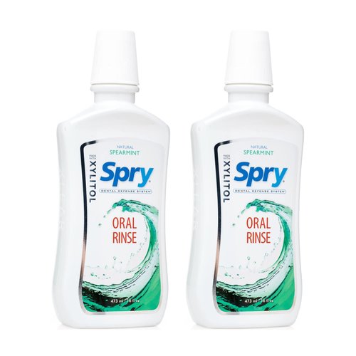 Spry Xylitol Mouthwash Fluoride Free, Oral Rinse with Enamel Support, Natural Spearmint - 16 fl oz (Pack of 2)