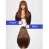 Nadula Hair Brown Yaki Straight Human Hair Glueless Wigs #4 Layer Cut Bang Wigs with 4x4Lace Closure Chocolate Brown Straight Wigs for Women No Glue No Gel Beginner Friendly 180% Density 18inch