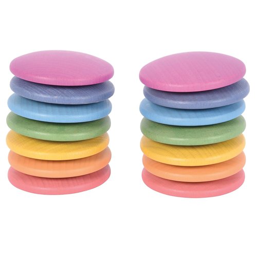 TickiT 73997 Rainbow Wooden Discs - Set of 14 - Loose Parts Wooden Toy for Babies and Toddlers 10m+ - Inspire Curiosity and Open-Ended Play