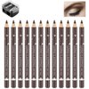12 Pcs Dark Brown Eyebrow Pencil Eyeliner Makeup Set Wooden Eyebrow Pencil Waterproof Long-Lasting for Natural Looking Brows and Eyeliner with Sharpener (02# Dark Brown)