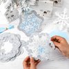 Epakh 24 Sets Snowflakes Craft Kit Snow Tissue Paper Sign Craft Winter Christmas Craft Make Your Own Xmas Tree Hanging Ornament for Holiday DIY Party Home Activities