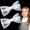 CustomyLife 2pcs 3" White Lace Hair Bow Clips Small Cute Candy Barrettes Flower Halloween Christmas Wedding Prom Bows Birthday Communion Party Decor Accessory for Women Teen Thin Hair