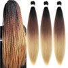 Pre Stretched Braiding Hair 26 Inch Ombre Brown Braiding Hair Extensions Hot Water Setting Crochet Box Braids Hair (26 Inch (Pack of 3), Black-Dark Brown-Brown)