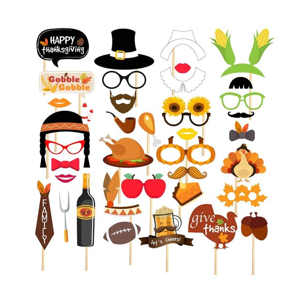SWYOUN 37PCS Thanksgiving Day Party Supplies Decorations Turkey Masks Photo Booth Props
