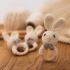 Crochet Baby Rattle, Baby Rattles 0-6 Months, Handmade Newborn Toys, Organic Wooden Baby Rattle, Animal Baby Rattle，Knitted Stuffed Animals Gifts for Baby, Bunny Rattle