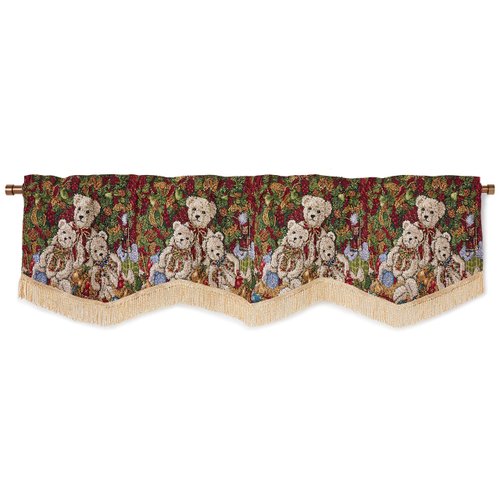 Violet Linen Decorative Christmas Teddy Bears Design Tapestry 60" X 15" Window Valance