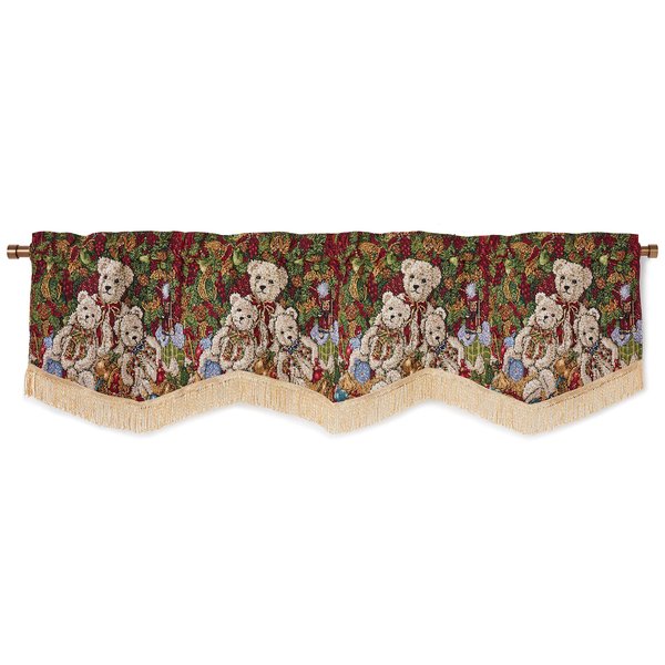 Violet Linen Decorative Christmas Teddy Bears Design Tapestry 60" X 15" Window Valance