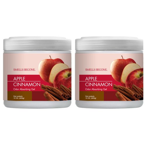 SMELLS BEGONE Air Freshener Odor Absorber Gel - 15 oz, Pack of 2 - Absorbs and Eliminates Odor in Pet Areas, Bathrooms, Cars, & Boats - Made with Essential Oils - Apple Cinnamon Scent