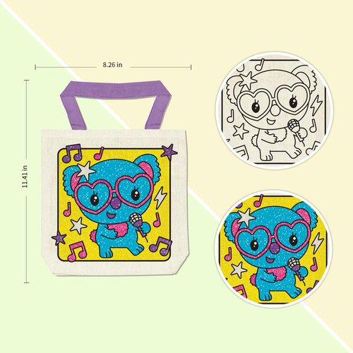 VKPI 8 Pieces Kids Coloring Goodie Bags, Reusable Canvas Bag, Cute Art Party Favors, Color Your Own Bags for DIY Painting Birthday Carnival Celebration, Party Supplies Gift, Girls