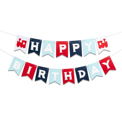 CIEQR Train Theme Happy Birthday Banner - Colorful Birthday Banner Sign, Party Supplies for Kids ...