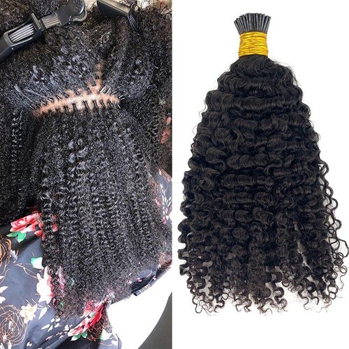 HAPPY&CC 4B 4C Afro Kinky Curly I Tip Hair Extensions Brazilian Virgin Human Hair 1g strand 100g Easy Stick I Tip Hair (20inch)