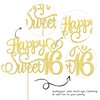 1 PCS Happy Sweet 16 Cake Topper Glitter 16th Birthday Cake Pick Cheers to 16 Years Cake Decoration for Happy 16th Birthday Anniversary Party Decorations Supplies Gold