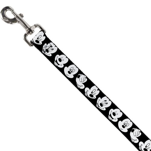 Dog Leash Mickey Mouse Expressions Close Up Black White 4 Feet Long 1.0 Inch Wide