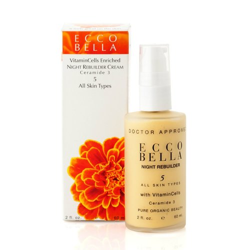 Ecco Bella Plant Based Rebuilder Night Cream - All Natural Anti-Aging Moisturizer for Face with Hyaluronic Acid, Vitamin C & Vitamin E - 2oz