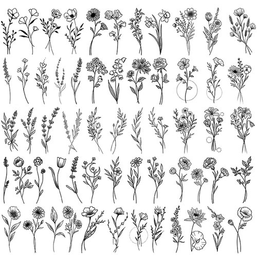 Oottati 50+pcs Small Tiny Daisy Temporary Tattoos for Women Girls, Mixed Styles Floral Flowers Lo...
