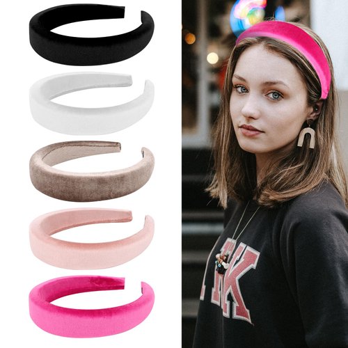 Ondder 5 Pack Padded Headband Velvet Headbands for Women Non Slip Thick Headband for Women's Hair Puffy Headband Wide Head Band for Women Girls