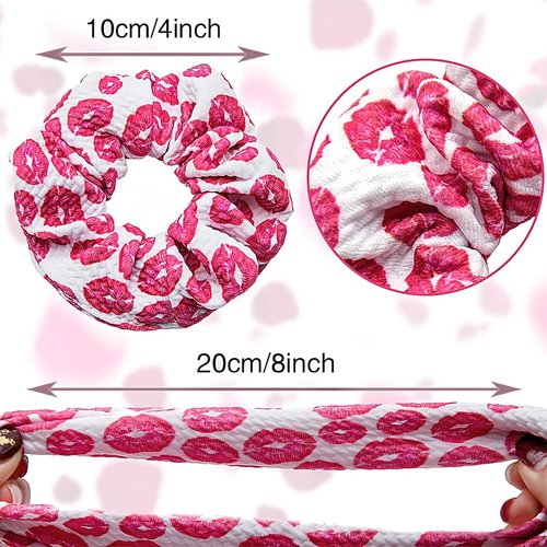 3 Pieces Valentine Hair Scrunchies Romantic Hair Bands Valentine Heart Love Red Lips Design Hair Accessories Velvet Hair Elastic Ponytail Holders Party Favors Valentine Hair Ties for Girls Women