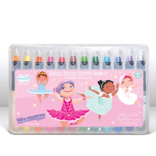 The Piggy Story Glitter Gel Crayons, Set of 12 Crayons in Dancing Star Design