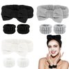 CAVETEE 9 Pcs Spa Headbands and Wristbands Set for Girls Kids, Flannel Fleece Bow Headbands for Washing Face, Face Wash Headband and Absorbent Wristband Kit, Microfiber Material, White, Black, Gray