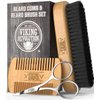 Viking Revolution Natural Boar Bristle Brush and Pear Wood Comb Set for Men - Dual Action Grooming for Beards and Mustaches with Velvet Travel Pouch