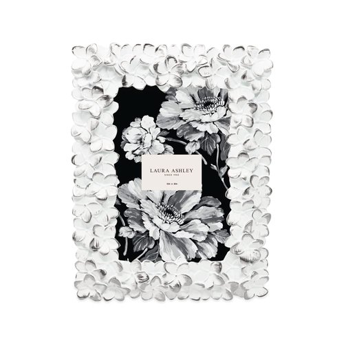 Laura Ashley 4x6 White & Silver Flower Textured Hand-Crafted Resin Picture Frame w/Easel & Hook for Tabletop & Wall Display, Decorative Floral Design Home Décor, Photo Gallery, Art (4x6, White/Silver)