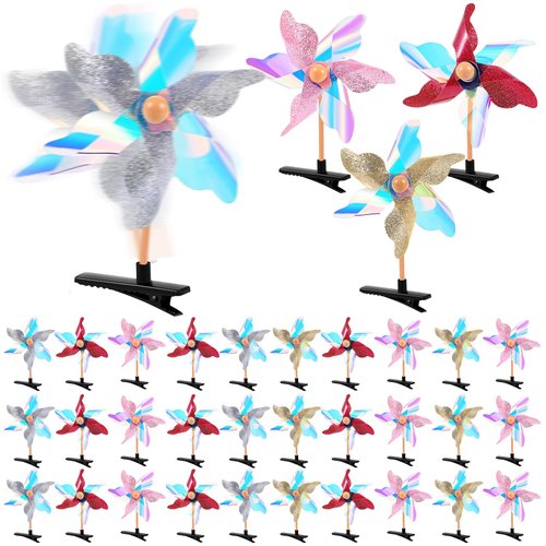 Luinabio 30 Pcs Colorful Windmill Hair Clips Sparkly Pinwheel Hair Clips Sequin Windmill Hairpins...