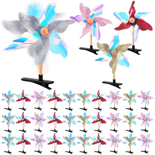 Luinabio 30 Pcs Colorful Windmill Hair Clips Sparkly Pinwheel Hair Clips Sequin Windmill Hairpins Favor Gift Hair Barrettes Pinwheel Hair Clips Hair Mini Clips for Christmas Rave Party
