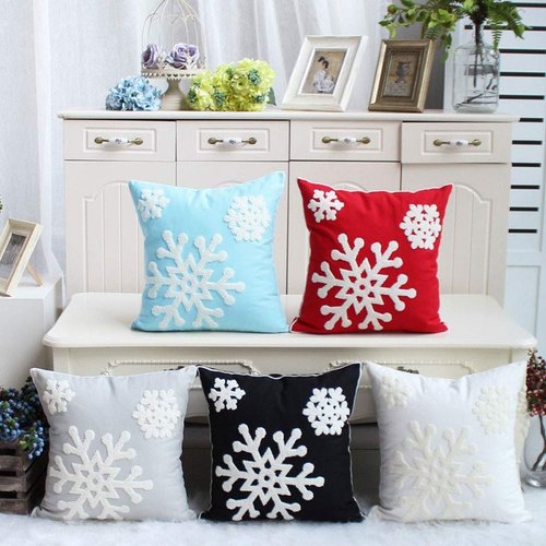 Elife Soft Square Christmas Snowflake Home Decorative Canvas Cotton Embroidery Throw Pillow Covers 18x18 Cushion Covers Pillowcases for Sofa Bed Chair (1 Pair, Grey)