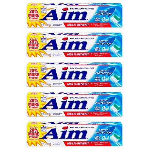 Aim Multi-Benefit Cavity Protection Gel Toothpaste, Ultra Mint 5.50 oz (Pack of 5)
