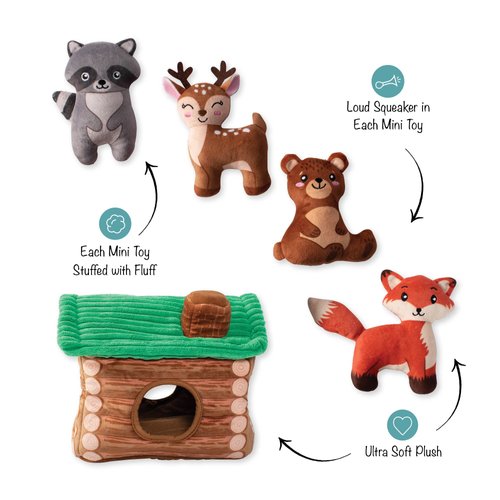 Fringe Studio Hide & Seek Burrow Plush Dog Toy Set, ON Cabin TIME(289215), Multicolor