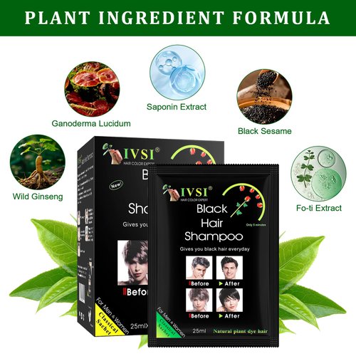 Yiciani 10 Pcs Black Hair Shampoo, Instant Black Hair Dye 100% Grey Coverage Natural Hair Ingredients Color Hair Dye for Men and Women (250ML)