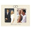 Malden International Designs Glazed Ceramic With Silver Accents And Jewels Double Interlocking Rings Then and Now Anniversary Picture Frame, 2 Option, 2-3.5x5, White,Off-white, 11 x 9"