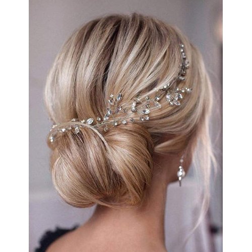 Anglacesmade Bridal Crystal Hair Vine Branch Rhinestone Headband Opal Wedding Headpiece for Bridesmaid Bride Prom Party Festival Hair Weaths for Women and Girls (Rose gold)