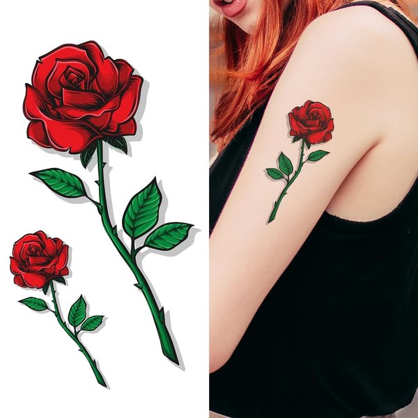 Oottati 2 Sheets Small Tiny Temporary Tattoo Stickers Red Rose