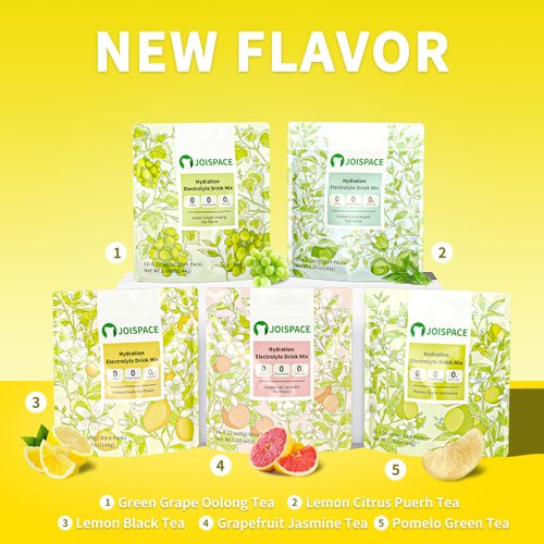 JOISPACE Electrolyte Drink Mix - Lemon Black Tea - Hydration Powder Packets with Tea Polyphenols & Ascorbic Acid | Non-GMO, Gluten Free, Vegan Electrolytes Powder Packets | 16 Servings