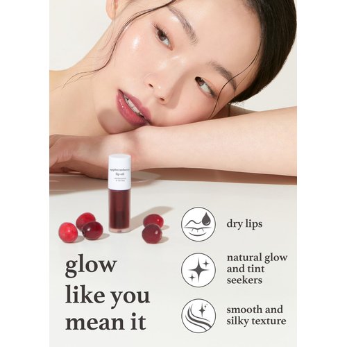NOONI Korean Vegan Lip Oil - Applecranberry | Lip Stain, Stocking Stuffers, Refreshing, Tinting Dry Lips with Apple Seed Oil, Jojoba Seed Oil, Cranberry Extract, Vegan, 0.12 Fl oz (Brick Red)