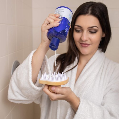 GranNaturals Wooden Shampoo Scrubber Brush - Shower Scalp Massager for Men & Women - Head Exfoliator with Silicone Bristles - Helps Promote Healthy Blood Flow, Dandruff Removal