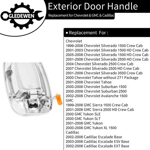 Exterior Door Handle Set, All Chrome, Compatible with 1999-2007 Chevy Silverado Suburban Tahoe Avalanche, GMC Sierra Yukon, Cadillac Escalade, Front Left Driver & Right Passenger | 15034985, 15182406