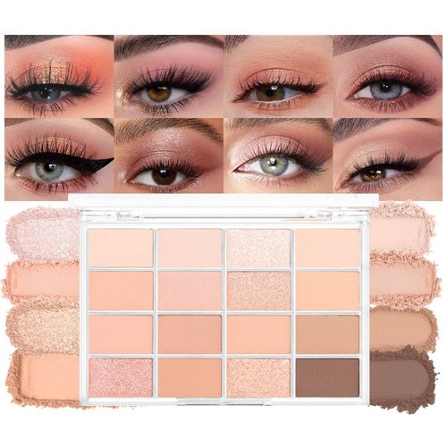 WanTuoluo 16 Grids Multi-Finish Shimmer Matte Eyeshadow Palette, Highly Pigmented Natural Beige Gold Glitter Ultimate Shadow Powder Palette Makeup, Matt Shiny palette de sombras-03#Gold