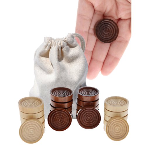 WE Games Checkers Pieces Only, Wooden Checker Board Game Pieces, 24 Dark Brown and Natural Stackable Pieces, Drawstring Storage Bag, 1.062 Diameter