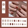 BABALAL Press on Nails Short Nude, Champagne Gold Sequins Fake Nails, 12 Sizes 24Pcs Glitter Acrylic Nails Kit with Glue for Women Girls Manicure False Nails
