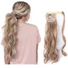 Vinzar Ponytail Extension Curly Hairpiece Claw Synbthetic Clip in Long Hair Extensions Magic Paste Hair Wraps Human Hair Pony Tail for Women (Ash Blonde-curly)