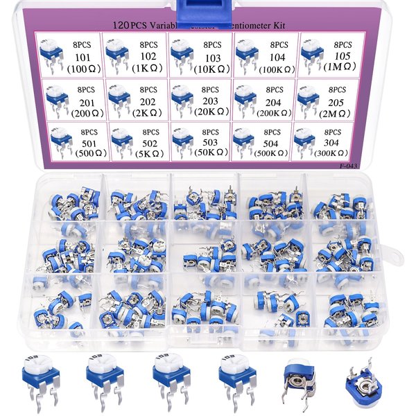 Taiss 15 Values 100-2M Ohm Variable Resistor Potentiometer 6mm Potentiometer Assortment Kit with Transparent Plastic Box