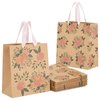 Juvale 24 Pack Reusable Kraft Paper Floral Gift Bags with Pink Ribbon Handles for Party Favors, Mothers Day, Weddings, Birthday Celebration, Baby Shower, 2 Designs (9 x 8 In)