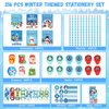 240PCS Winter Stationery Set for Kids Christmas Stationery Party Favors Snowflake Stationery Kit Snowman School Supplies Classroom Gifts Exchange Include Pencils Erasers Stickers Stamps Notebooks
