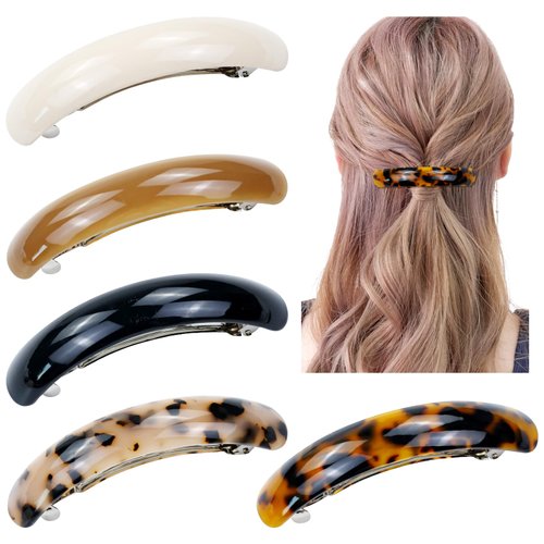 Dizila 5 Pieces Retro Tortoise Shell Neutral Color Acetate French Hair Barrettes Hair Clips Hair ...