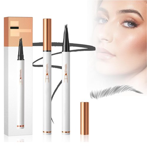 Eyebrow Pencil with 4 Fork Tip,2024 New 3D Waterproof Eyebrow Pencil,Microblading Eyebrow Pen 4 Fork Tip Tattoo Pencil,Eyebrow Pencil with Micro-Fork Tip for Women (A-Gray)